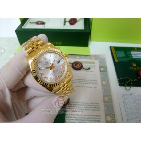 rolex replica datejust full oro giallo argentèè dial roman jubilèè orologio copia imitazione