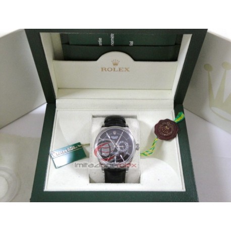 rolex replica cellini dual time black dial strip leather orologio copia imitazione